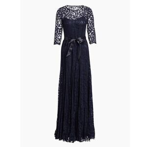 Teri Jon 3/4 Sleeve Lace Illusion Gown with Bow size 6